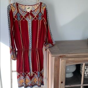 Red yellow & grey print dress